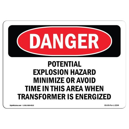 SIGNMISSION OSHA Danger Sign, 5" Height, 7" Width, Potential Explosion Hazard Minimize Or Avoid, Landscape OS-DS-D-57-L-2294